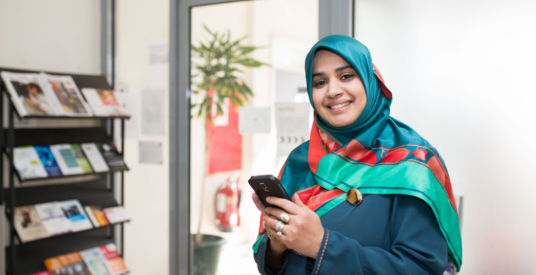 Lady holding mobile phone