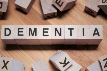 Lettered building blocks forming the work Dementia