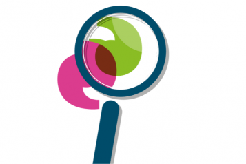 Magnify Glass with one pink and one green speech mark